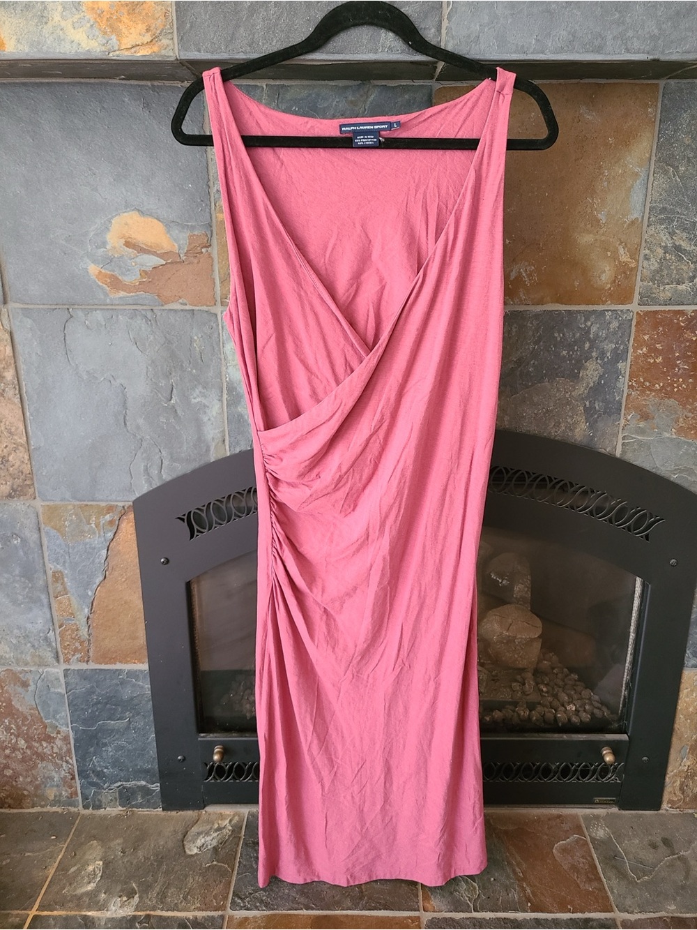 Ralph Lauren Rose-Pink Sleeveless Wrap-Style Maxi Dress size large pink red
